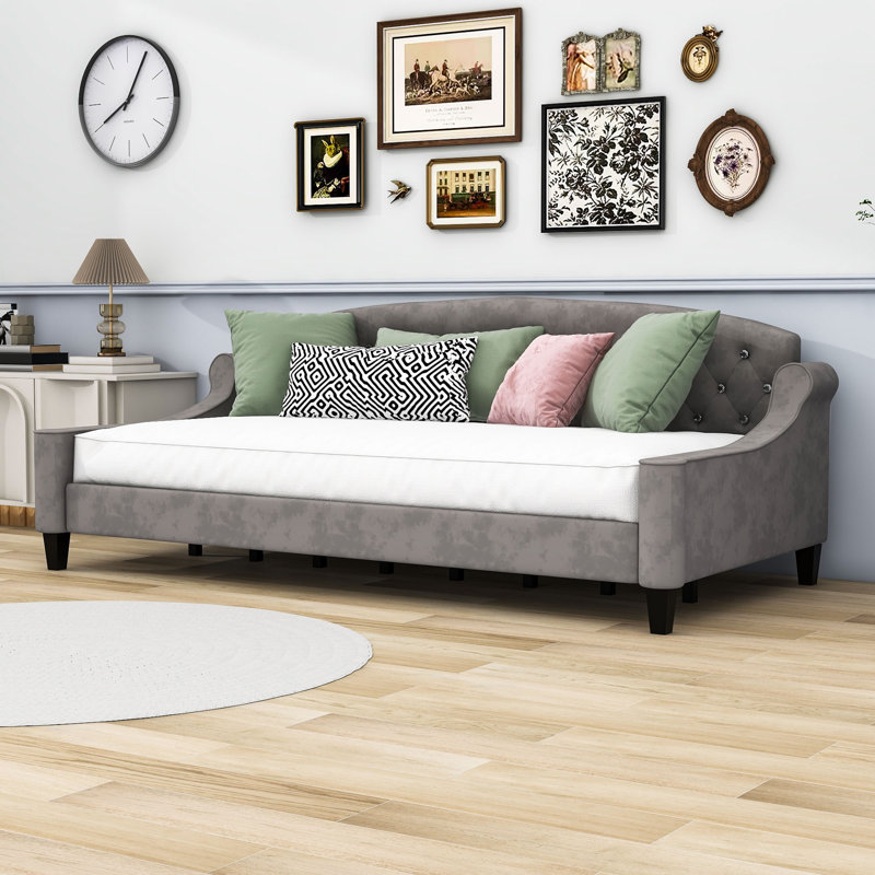 Dylann Wood Upholstered Daybed with Slats, Twin