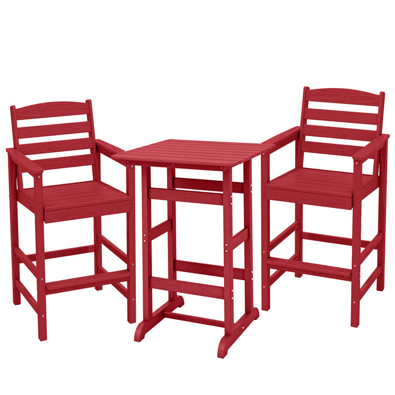  3 Pieces Outdoor Patio Bar Set, Oversize Tall Adirondack Bar Chair And Table Set, Red