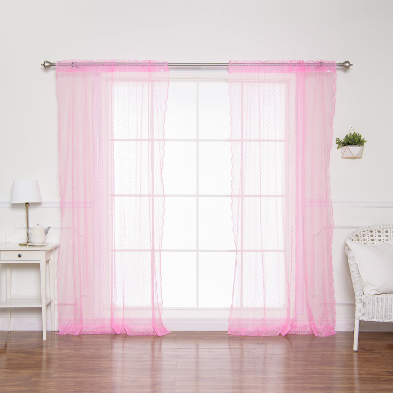 Laird Semi Sheer Curtain Pair, Pink, 52"W x 96"L