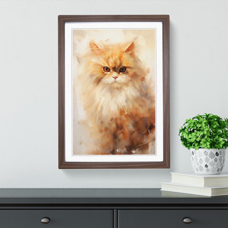 Persian Cat Gestural Art - Framed Print, Walnut Framed, 64cm H x 46cm W