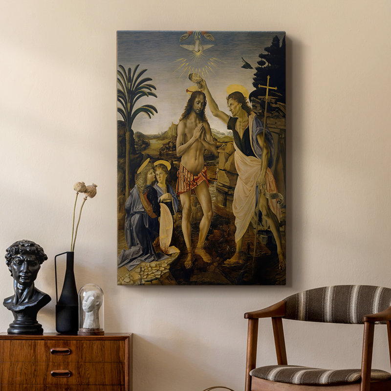 Le Baptême du Christ - toile tendue par Leonardo Da Vinci, 24 po x 36 po