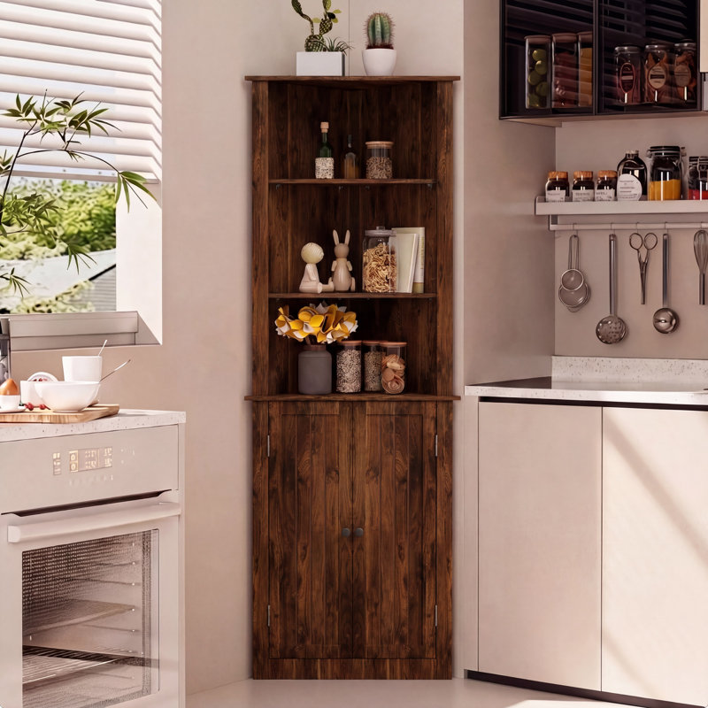 Armoire de coin avec tablette ouverte, Brun