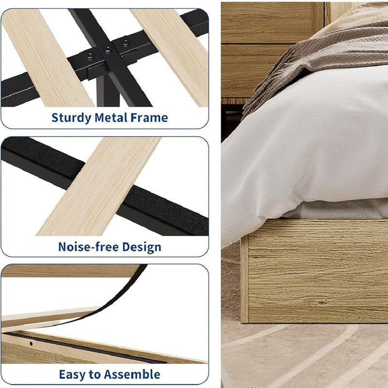Wood Platform Bed Frame, Wooden Bed with Wood Slat Support & No Box Spring Needed, Easy Assembly Minimalist Bed Frame Without Headboard