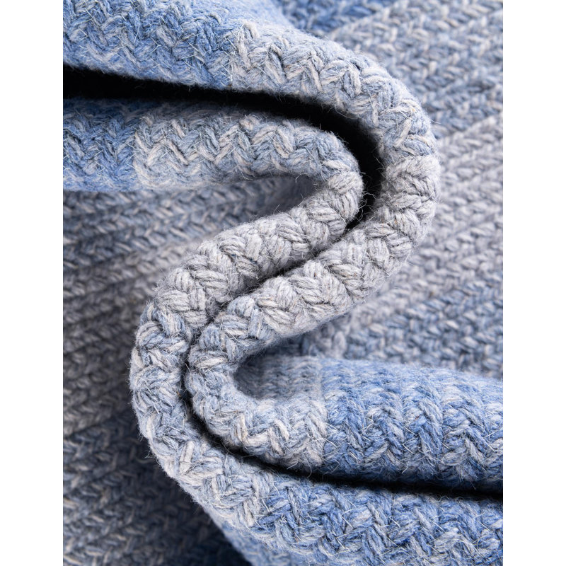  Ombre Hand Braided Wool Rug, Blue, Rectangle 4'1" x 6'1"