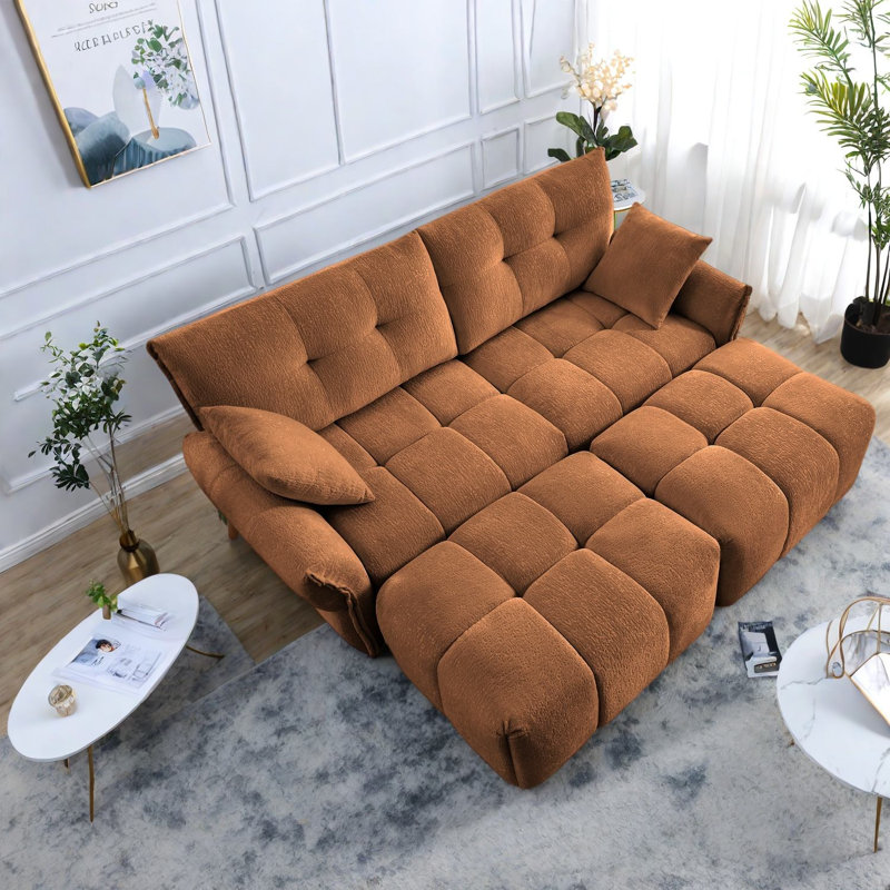 Canapés 2 places modernes, chenille moelleuse, orange brûlé douillet pour la maison