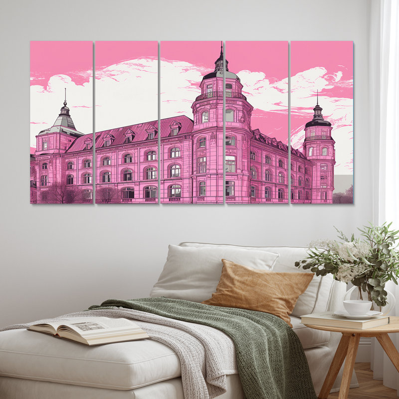 «Pink Blueprint of Classical London», art mural sur toile City London - 5 panneaux égaux
