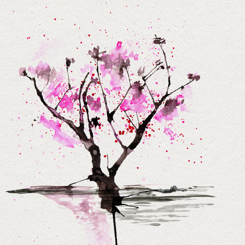 Peinture sur toile Camaron Sakura, H 12 po x l 12 po