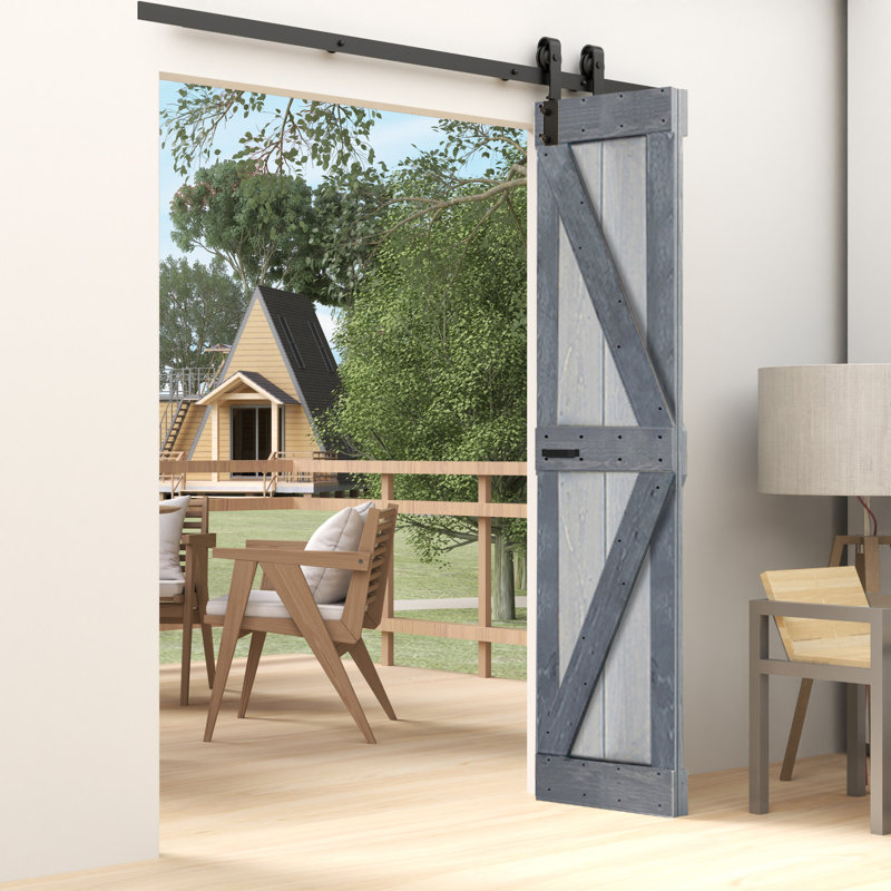 Porte de grange pliante en bois massif de style K avec trousse de quincaillerie - assemblage requis, 30 po x 84 po
