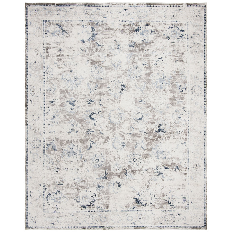 Tapis gris / bleu en viscose / coton tissé à la main Brianne, Rectangle 8 pi x 10 pi
