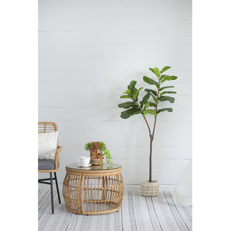 55.1'' Faux Fiddle Leaf Fig Tree in Cement Pot