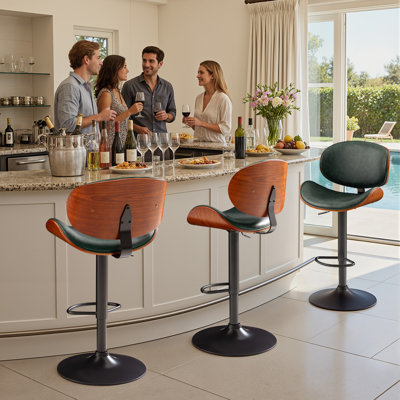 Tabouret de bar pivotant à hauteur réglable avec cadre en métal recouvert de bois cintré