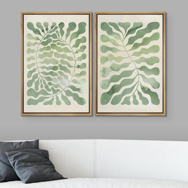 Abstrait botanique pastel, aquarelle, feuille de forêt, collage, art numérique, botanique minimaliste sur toile, impression sur 2 pièces