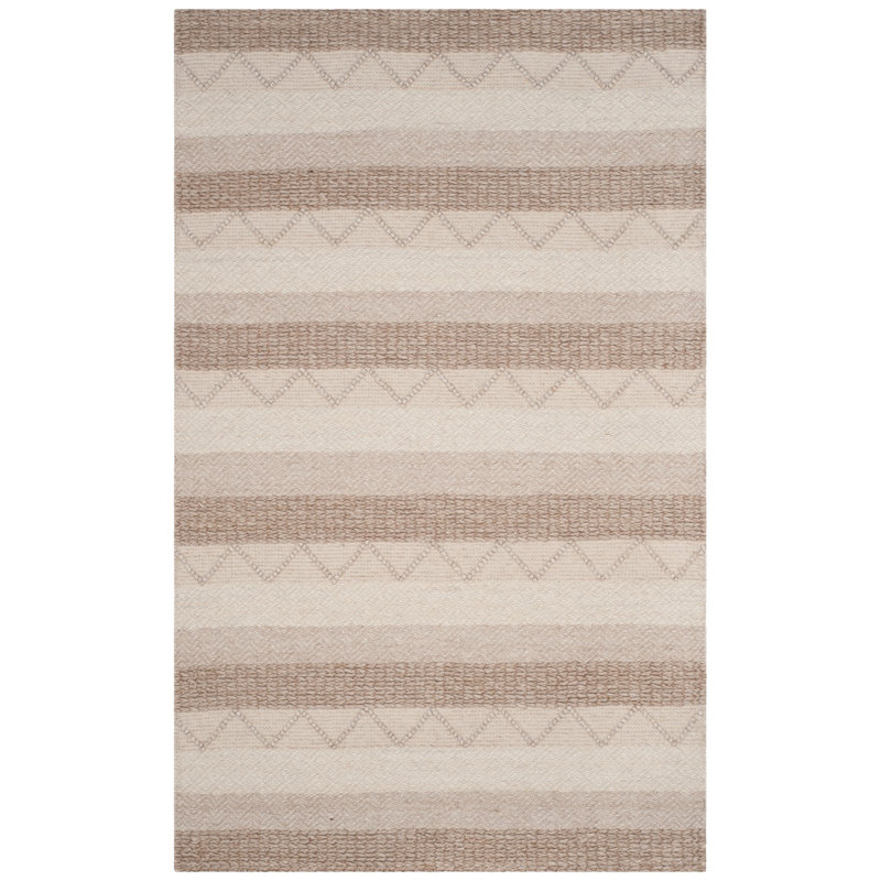 Jacques Hand Woven Wool/Viscose/Cotton. Striped Rug in Beige, Rectangle 2' x 3'