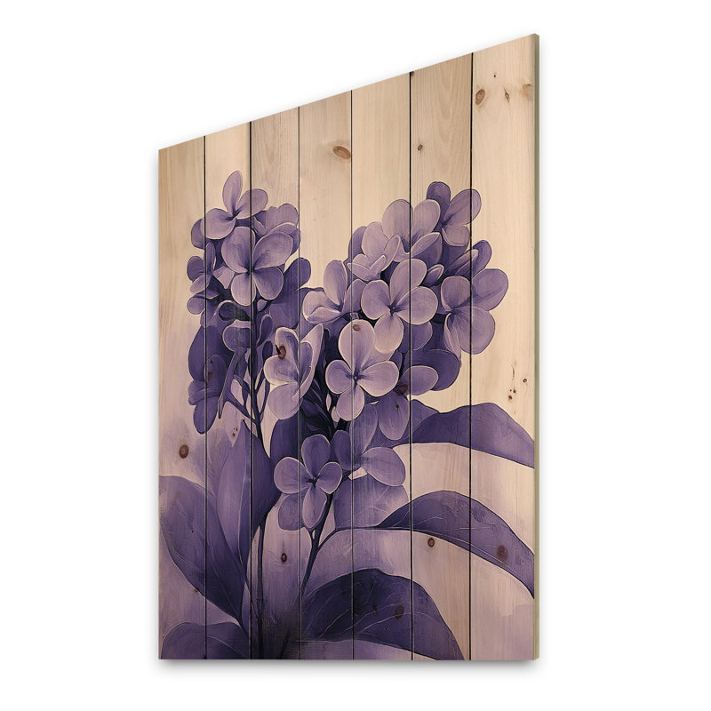 Lilac Shadows In Monochrome Minimalism III - Lilacs Wood Print - On Natural Pine Wood, 20" H x 10" W x 0.78" D