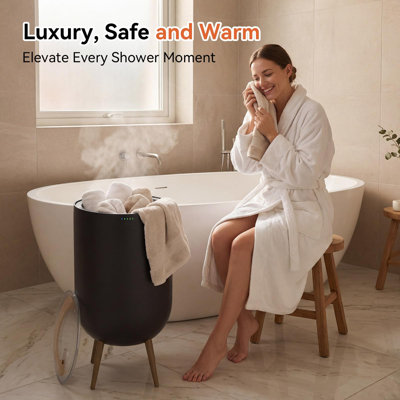 Towel Warmer, Bath Towel Warmers for Bathroom, Adjustable Timer, Ambient Light, Relaxation Mode, Auto Shut Off & Safety Lock, Fits Two 40"x70" Towels, Bathrobes, Blankets, (Black)