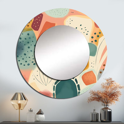 Orange Fun Pattern Of Shapes I - Modern Geometric Round Mirror Wall Decor_MTMIR60362