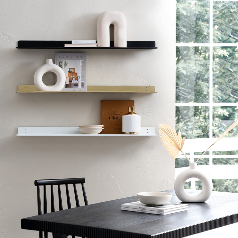 Maja Metal Wall Mounted Floating Display Shelf, White, 2" H x 36" W x 6" D