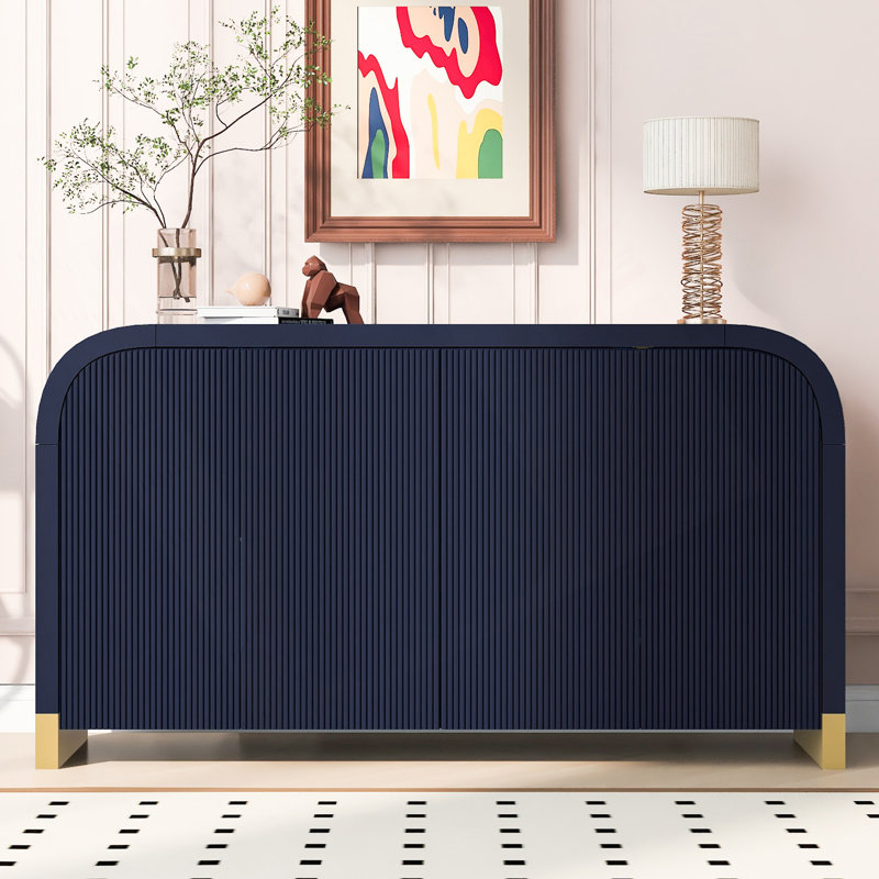 4-Door Curved Corner Design Wavy Door Panel  Cabinet With Adjustable Shelves, Suitable For Study, Living Room And Entrance