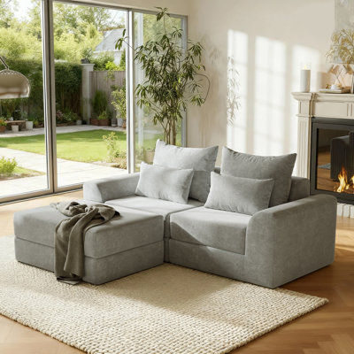 Modular Sectional Sofa - L-Shaped Cloud Couch Set with Ottoman, High Density Foam Cushions, Easy-Clean Performance Fabric, Free Combination Design by Wrought Studio