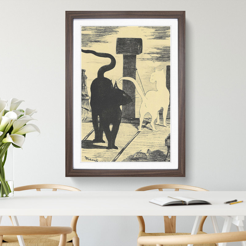The Cats Rendezvous Vol.1 by Edouard Manet - Picture Frame Painting, Walnut Framed, 36cm H x 27cm W x 2cm D