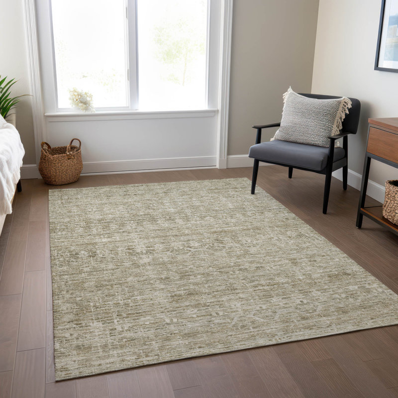 Machine Washable Indoor/Outdoor Xhevrie Taupe Rug, Rectangle 5' x 7'6"