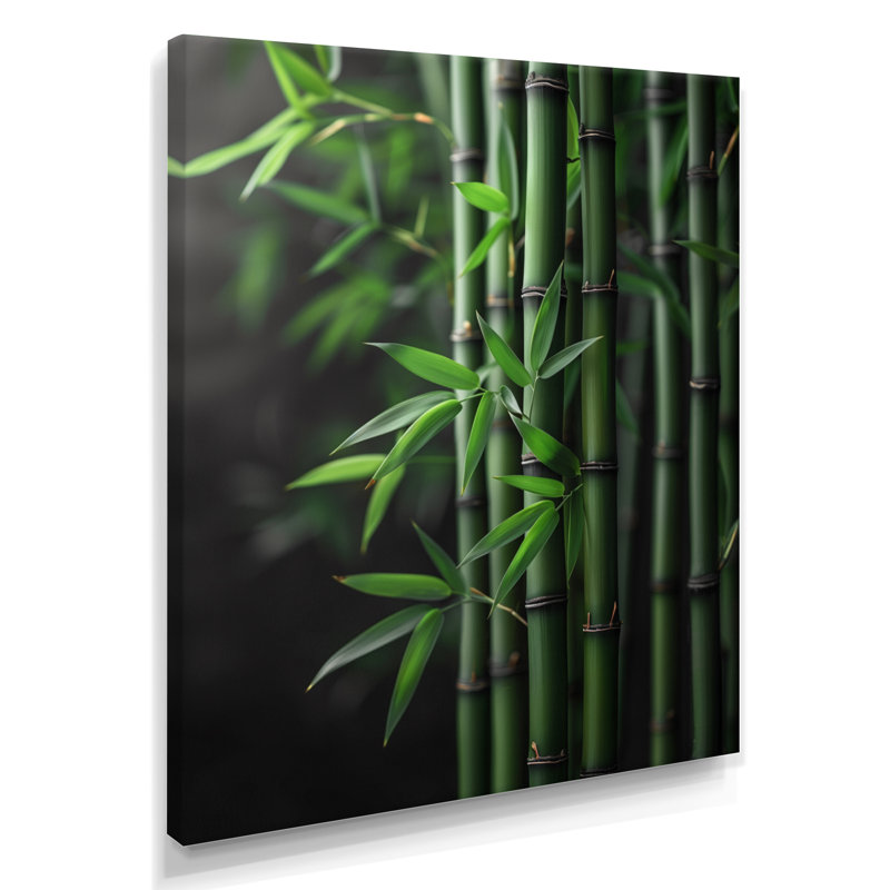 Vert, noir, sérénité, tiges de bambou - art mural en bambou, Toile tendue, 40" H x 30" W