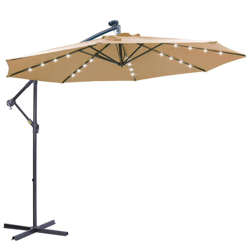 Parasol à DEL 100 "à énergie solaire 10" - Taupe. Conception d'évent, base de patio pour auvent 32 lumières