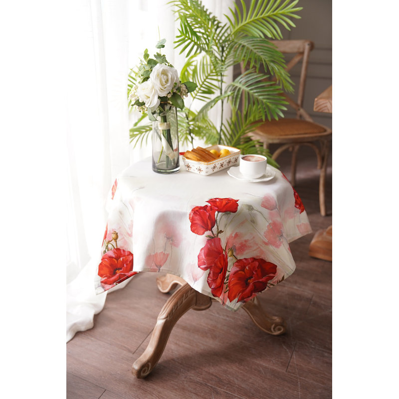 Imprimé floral rétro en lin violet violet, jacquard en polyester, motif de coquelicots rouges, 36 po x 36 po, carré, plateau de table décoratif