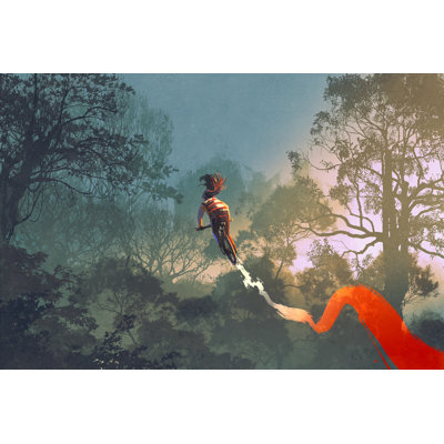 Cyclist Riding a Bike with Tire Track in the Air 1 Piece Wrapped Canvas Wall Art