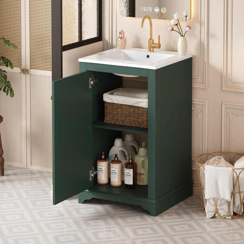 Meuble-lavabo avec lavabo et tablette réglable, Vert