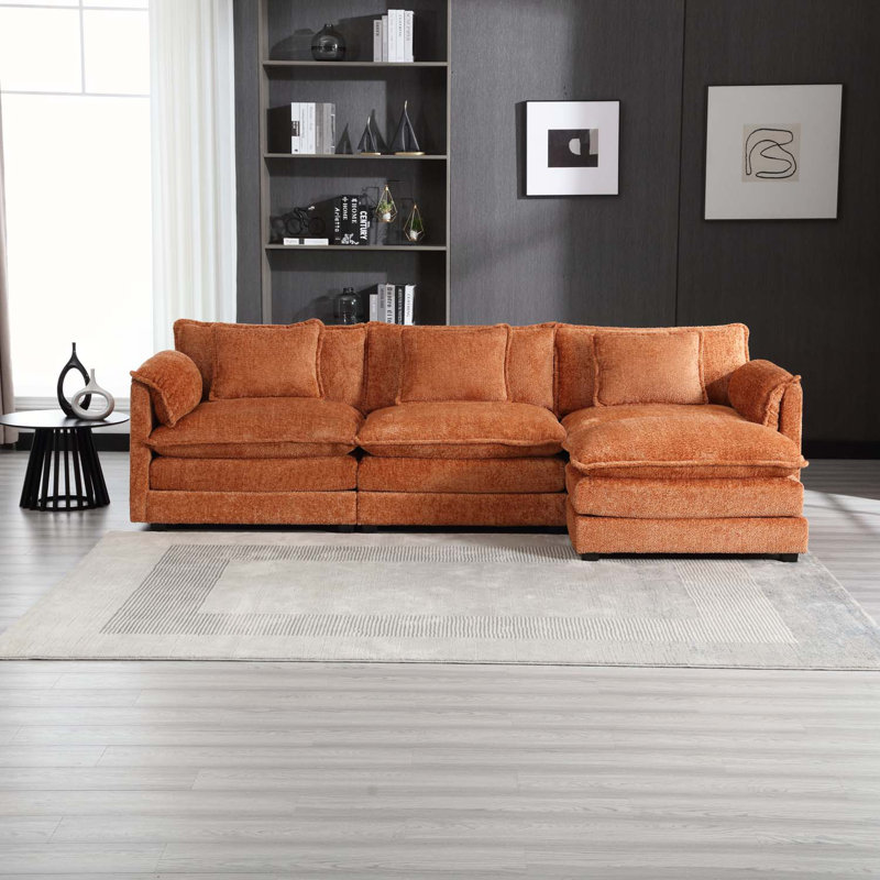 112 Inch Oversized Sectional Sofa Cloud Couch, Modern Chenille L Shaped Modular Sleeper with Moveable Ottoman & Memory Foam