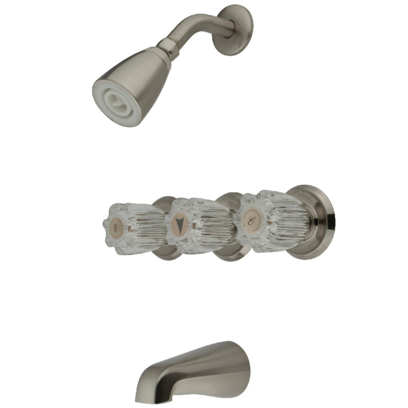 Kingston Brass Triple-Handle Tub and Shower Faucet, Brushed Nickel