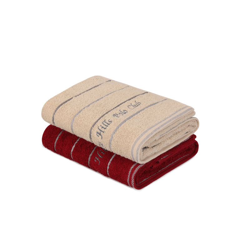 Ensemble de 2 essuie-mains 100% coton 2 pièces, Rouge bordeaux / crème