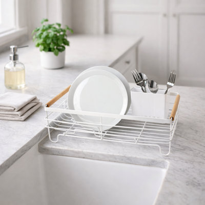 Basket Dish Drain w/Utensil Caddy