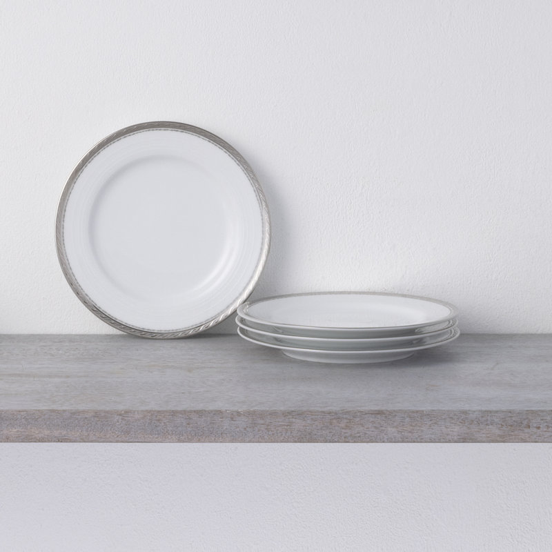 Ensemble de 4 assiettes à pain / beurre / apéritif Noritake Whiteridge Platinum, 6 1/2 po