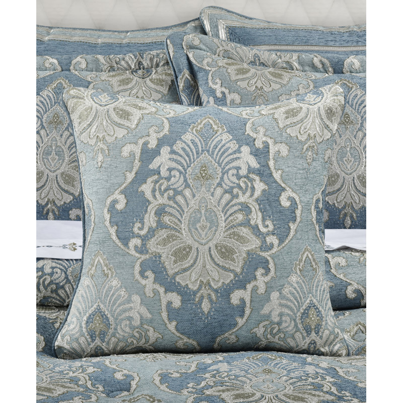Cesar 20" Spa Blue Woven Damask Throw Pillow