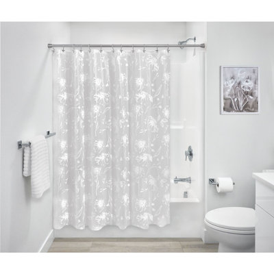 iDesign Daisy Waterproof PEVA Shower Curtain with 12 Metal Grommets - 72" x 72" – White/Frost