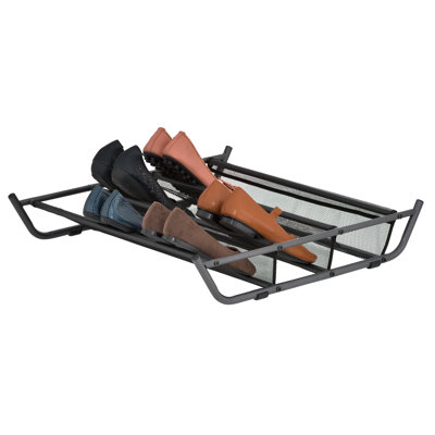 Under Bed Shoe Storage Rack Black With Mesh Fabric