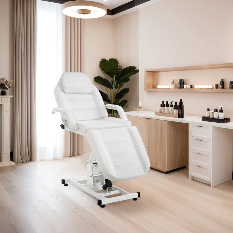 Faux Leather Recliner, Beauty Spa Facial Salon Tattoo Bed with Electric Height Adjustable, White Faux Leather