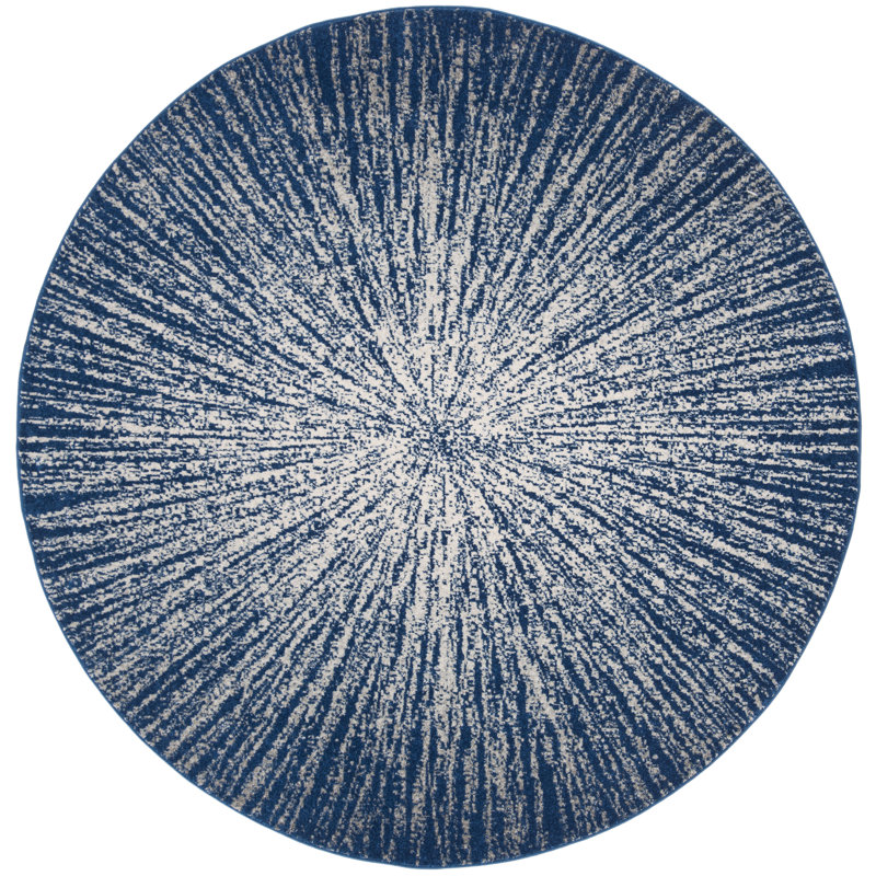 Tapis bleu marine / ivoire Faustina, Rond 8 pi