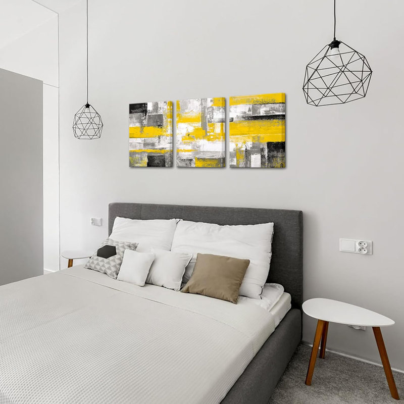 3 Piece Wrapped Canvas Print, Yellow
