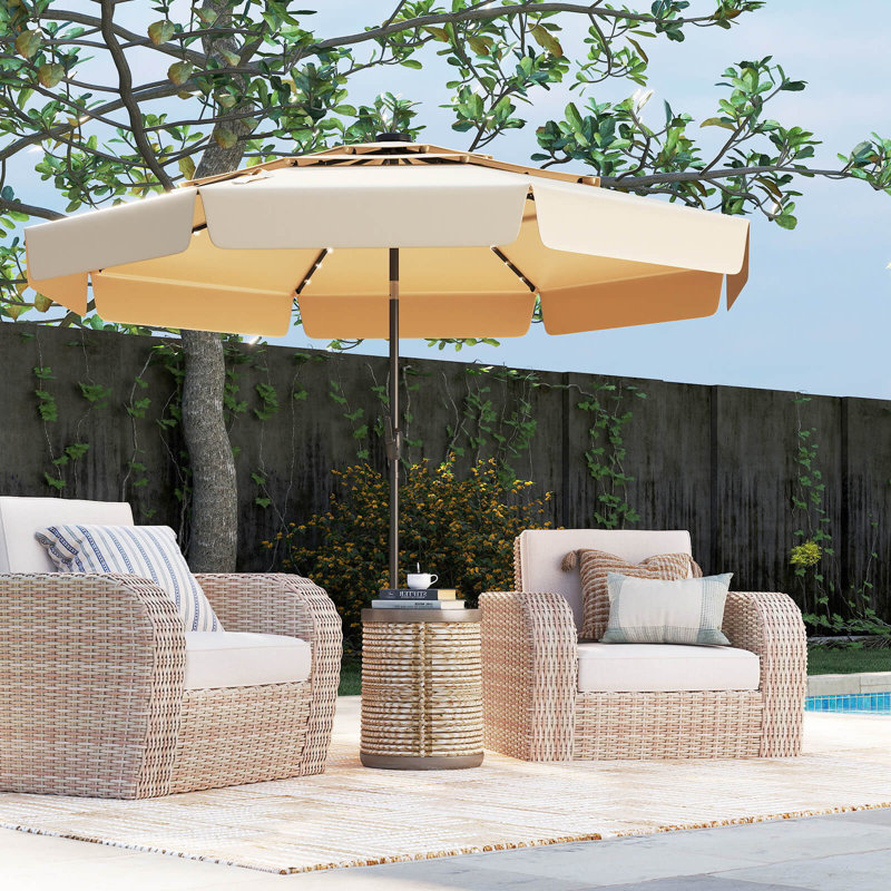 Parasol de patio solaire de 10 pi avec 32 lumières DEL et dessus ventilé à 3 niveaux, Beige