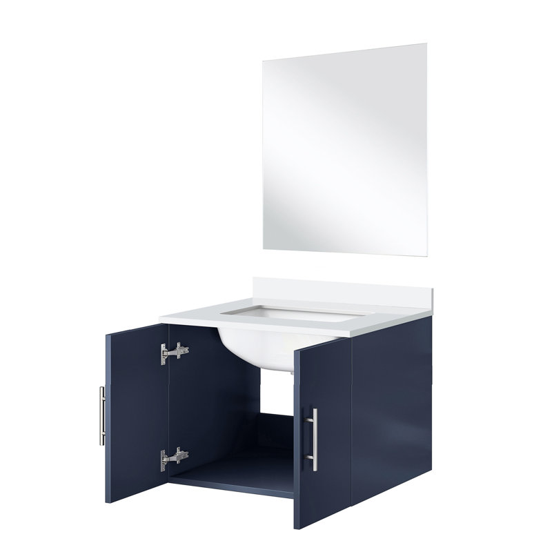 Meuble-lavabo de salle de bain au fini bleu marine - 24 po X 22 po, quartz blanc, miroir 18 po, comptoir en quartz spacieux, fonction de fermeture en douceur incluse