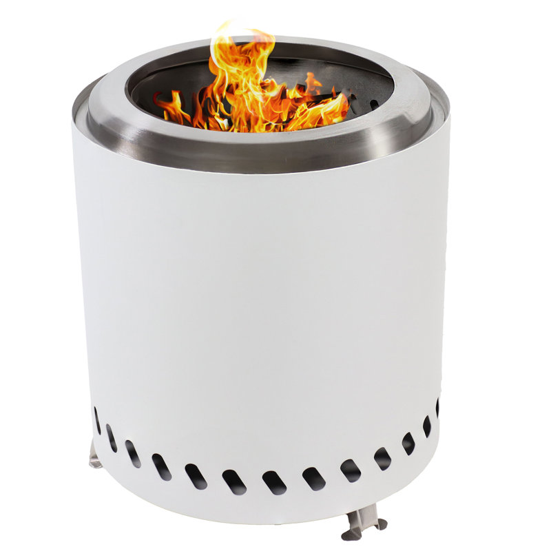 Marijela Round Wood-Burning Stainless Steel Tabletop Smokeless Fire Pit - 8.5" Diameter - White, White