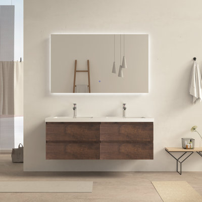 Meuble-lavabo mural 60 po en bois de rose 60 po