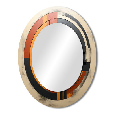 Midcentury Geometric Abstract In Retro Orange - Gold Oval Wall Mirror Decor