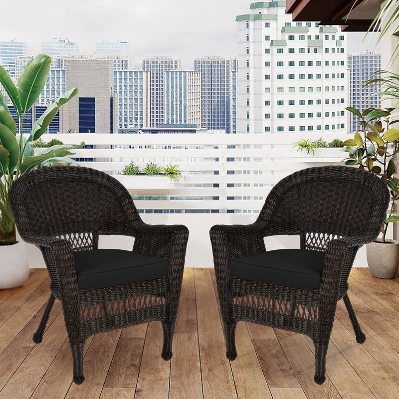 Burrowes Patio Chair with Cushions SET, Espresso, Black