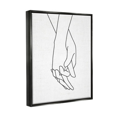 Romantiques mains dans la main, dessin d'un couple d'amoureux par lettré et doublé - reproduction de cadre flottant sur toile