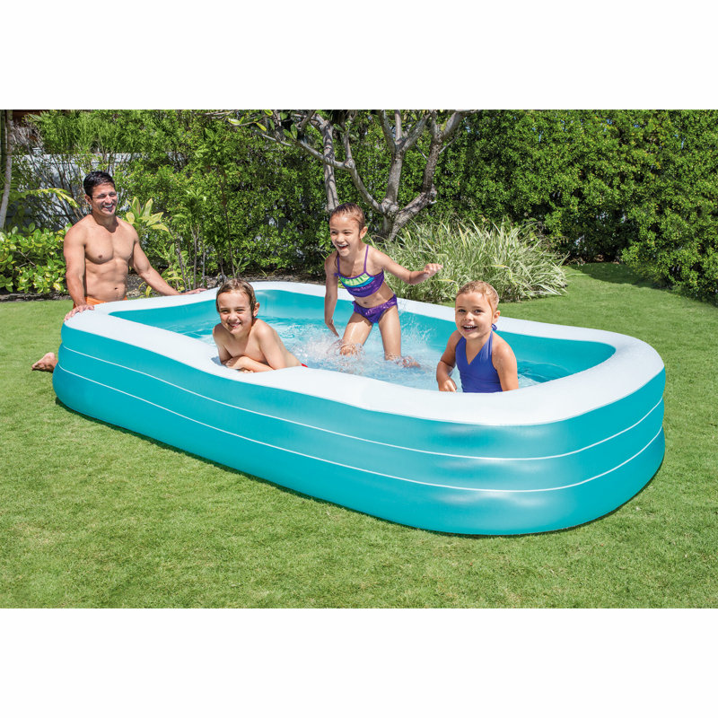 Blue and White Inflatable Rectangular Family Pool for Kids