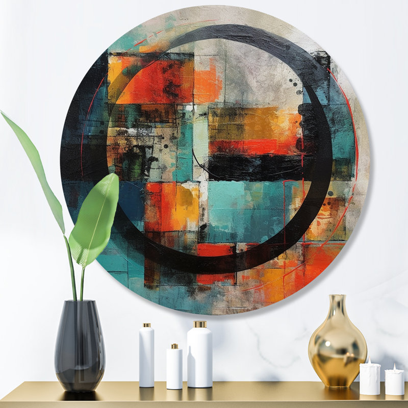 «Geometric Serenity III», art mural rond géométrique abstrait, H 16 po x l 16 po x P 1 po